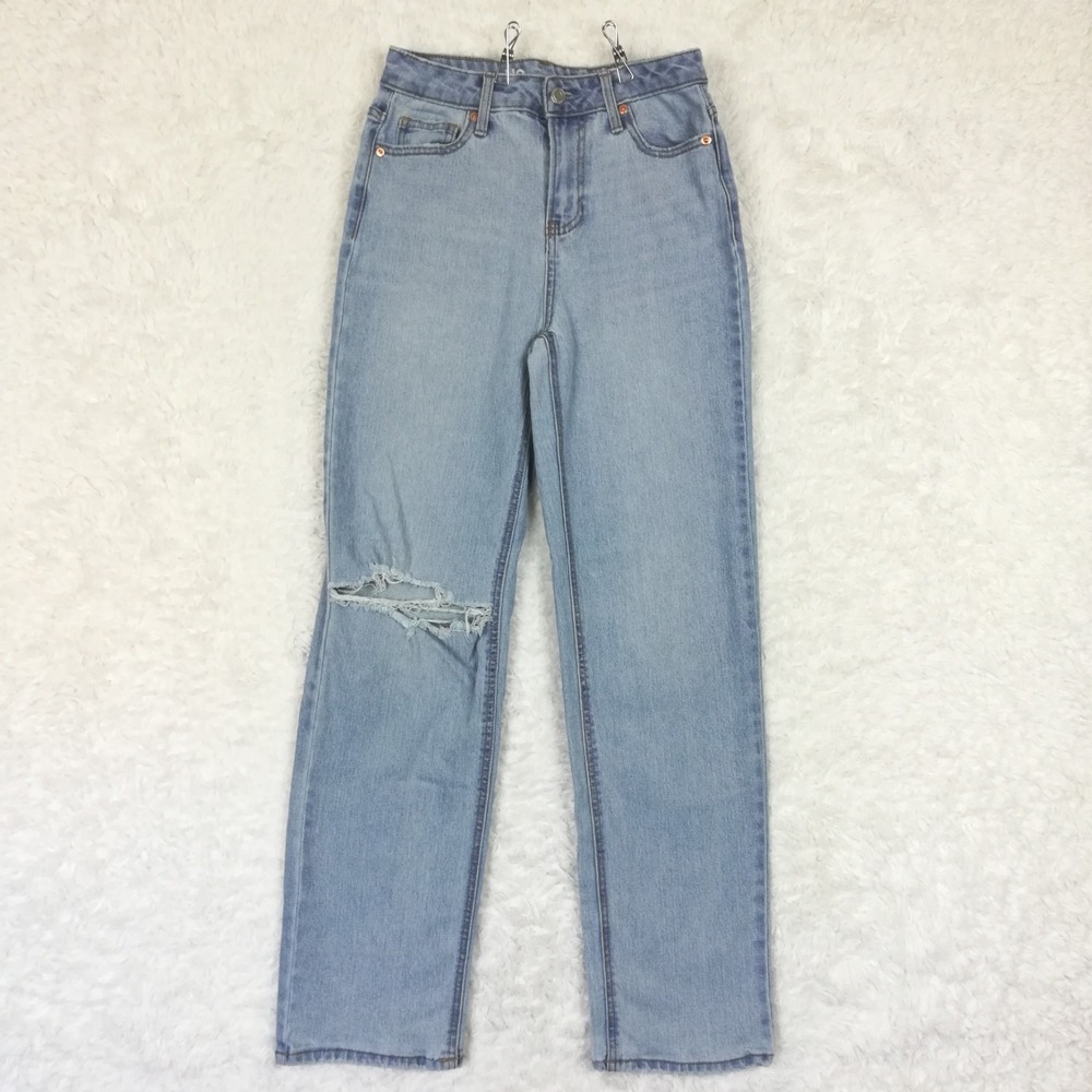 No Boundaries Womens Jeans Straight Leg High Rise Blue Denim Light Wash 2